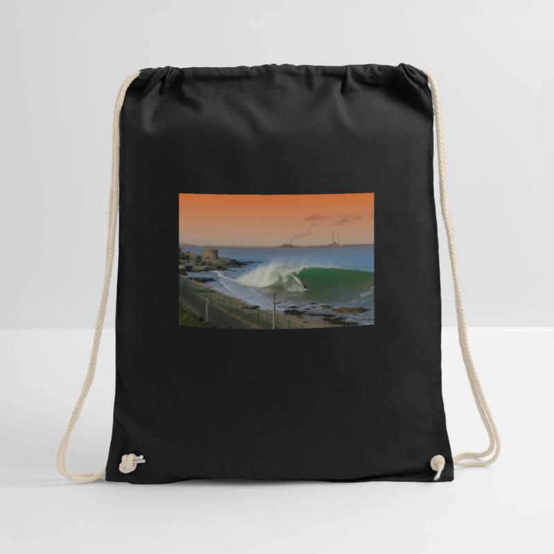 surfer wave scene sunset gradient Drawstring Bag
