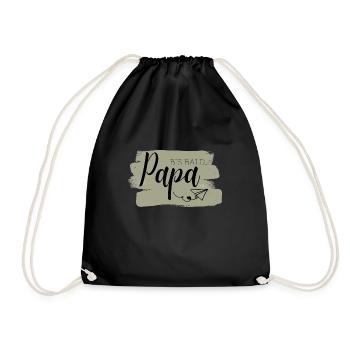 Bis bald, Papa Aufdruck, Papierflieger, Olivgrün - Turnbeutel - Schwarz - Vorne