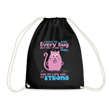 Funny Quote with Cat, Insect Humor - Drawstring Bag - black - Front