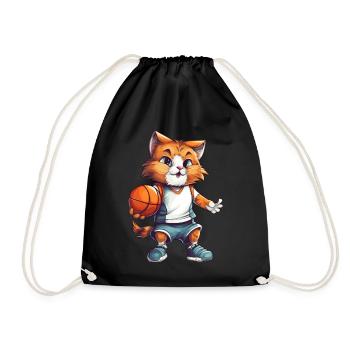 Basketball Katze - Turnbeutel - Schwarz - Vorne