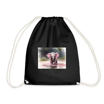 grauer Elefant mit rosa Ohren - Turnbeutel - Schwarz - Vorne