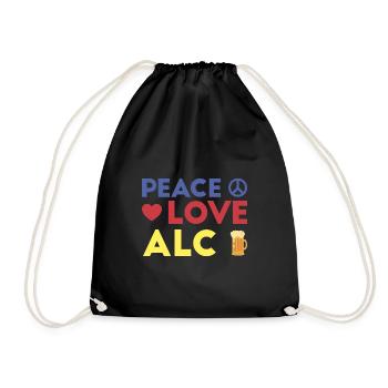 Peace Love Alcohol Geschenk - Turnbeutel - Schwarz - Vorne
