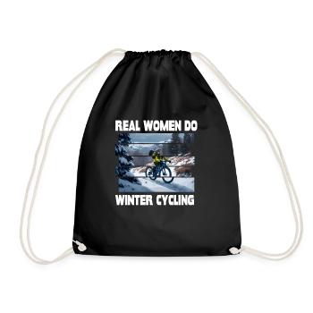 Echte Frauen Fahren im Winter Rad Mountainbike - Turnbeutel - Schwarz - Vorne