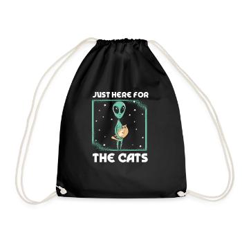 Only here for the cats Alien Cat - Drawstring Bag - black - Front