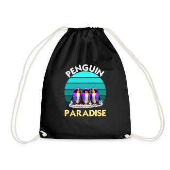 Funny Colorful Penguin Group Paradise - Drawstring Bag - black - Front