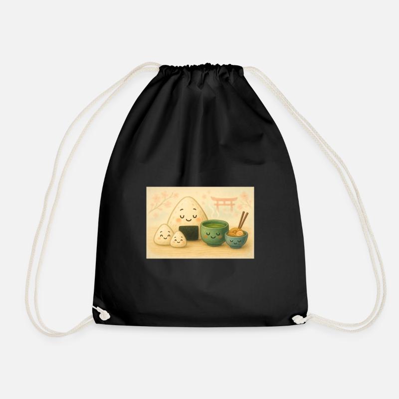 Kawaii Reisbällchen mit Tee Torii - Turnbeutel - Schwarz