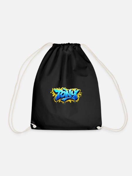 GRAFFITI NAME TONY FOR PERFECT GIFT PRINTABLE - Drawstring Bag - black