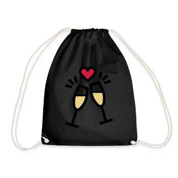 or sparkling wine for Valentine's Day - Drawstring Bag - black - Front