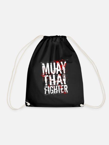 Muay Thai fighter white - Drawstring Bag - black