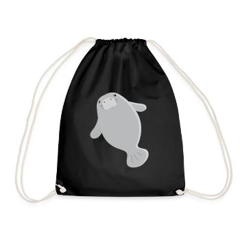 Super cute single grey manatee - Drawstring Bag - black - Front