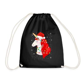 Weihnachts-Einhorn - Turnbeutel - Schwarz - Vorne