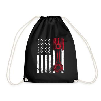 US Flagge Motor Kolben - Tuning Tuner - Turnbeutel - Schwarz - Vorne