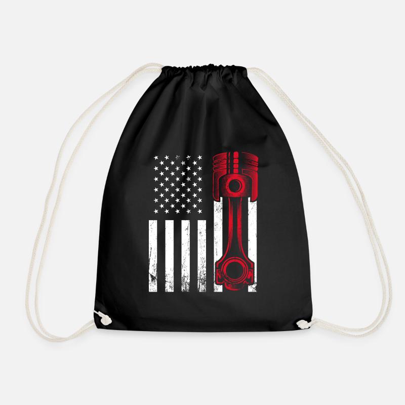 US flag engine pistons - tuning tuner - Drawstring Bag - black