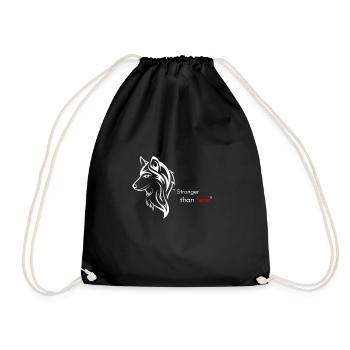 Wolf - QUOTE "Stronger than fear" - Drawstring Bag - black - Front