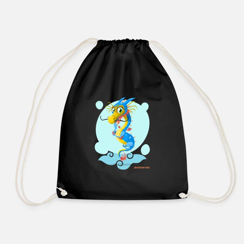 Dragon - Water Dragon - Blue Dragon - Children's Dragon - Drawstring Bag - black