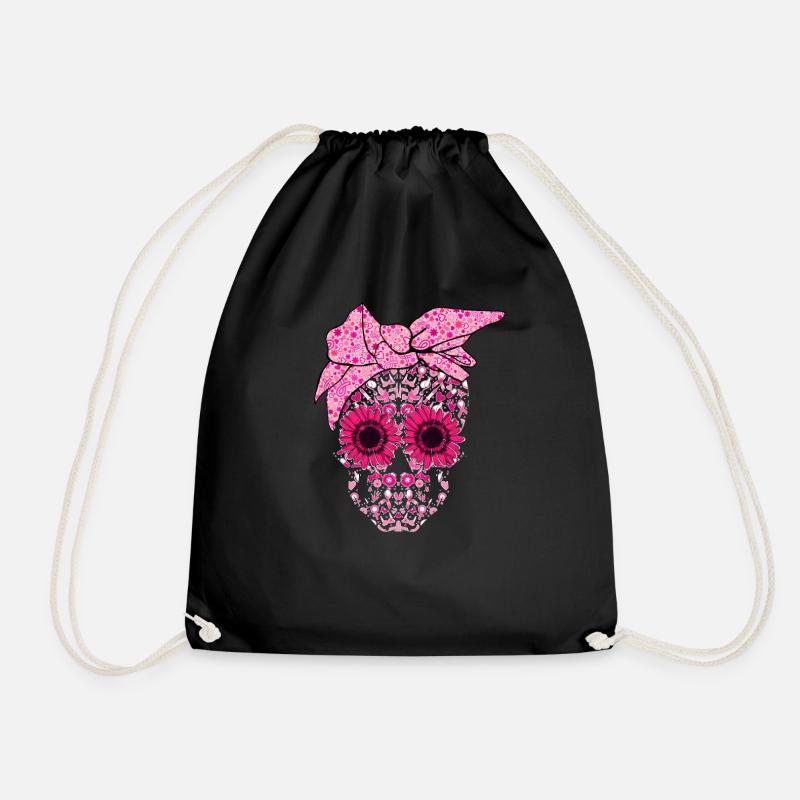 Breast Cancer Skull - Drawstring Bag - black