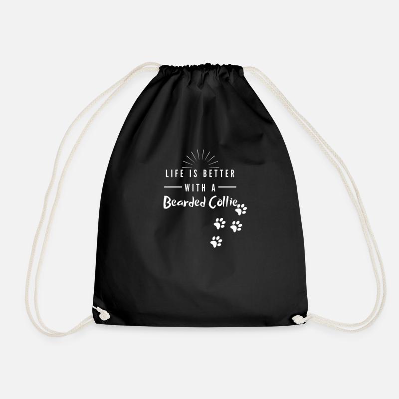 Bearded Collie - Drawstring Bag - black