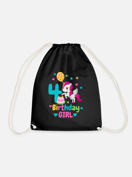 4th birthday unicorn. 4 years gift - Drawstring Bag - black