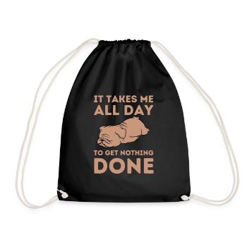 Tired Lazy Bulldog Funny Saying - Drawstring Bag - black - Front