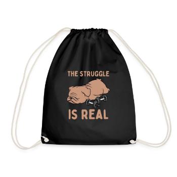 Tired Lazy Bulldog Funny Saying Sports Fitness - Drawstring Bag - black - Front