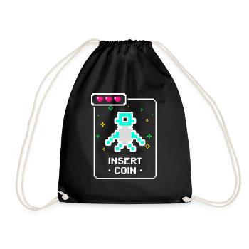 Retro gaming insert coin - Drawstring Bag - black - Front