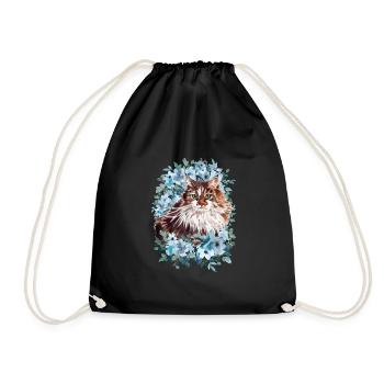 Norwegische Waldkatze mit Blumen - Aquarell - Turnbeutel - Schwarz - Vorne