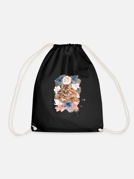 Sibirische Katze mit Blumen - Aquarell - Turnbeutel - Schwarz