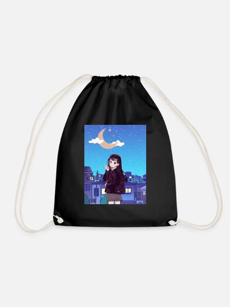 Night Anime - Drawstring Bag - black