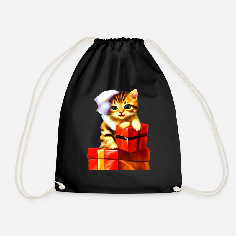 Cristma's Kitten - Drawstring Bag - black