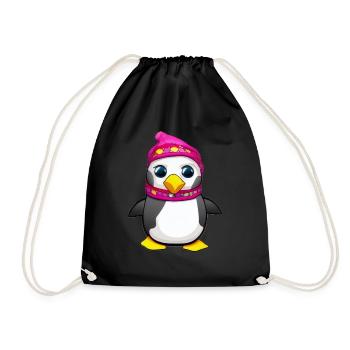 Penguin Cartoon Cute Pengu Animal Funny Comic 1 - Drawstring Bag - black - Front
