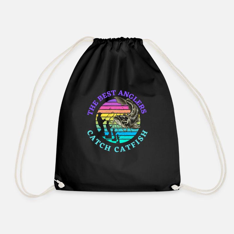 Retro Catfish Design - Drawstring Bag - black