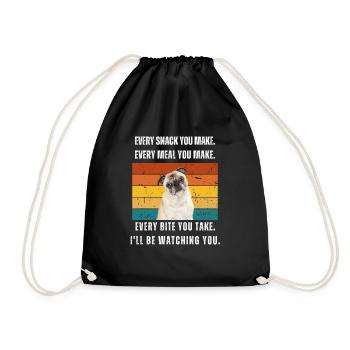 Every Snack You Make. Pug Retro Design - Drawstring Bag - black - Front