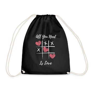 Valentinstags T-Shirt - Tic Tac Toe - Turnbeutel - Schwarz - Vorne