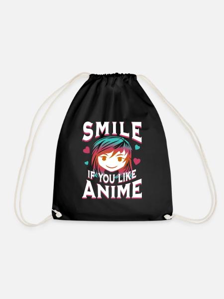 Smile if you like anime - Drawstring Bag - black