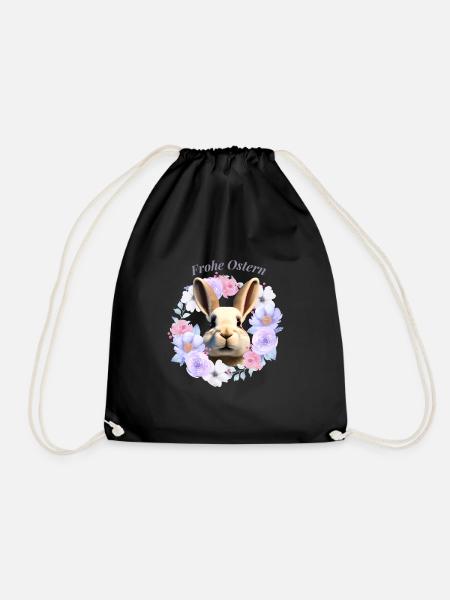 Hase mit Blumen Osterhase - Turnbeutel - Schwarz