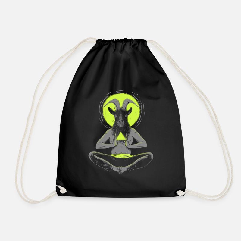 Meditating goat, Satan's roast shirt. - Drawstring Bag - black