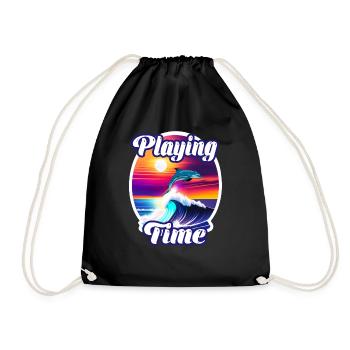 Dolphin and wave - Drawstring Bag - black - Front