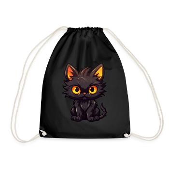 Black Kitten Cartoon Style - Drawstring Bag - black - Front