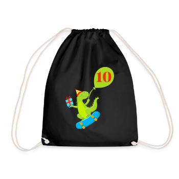 10th Anniversary Cute Dinosaur - Drawstring Bag - black - Front