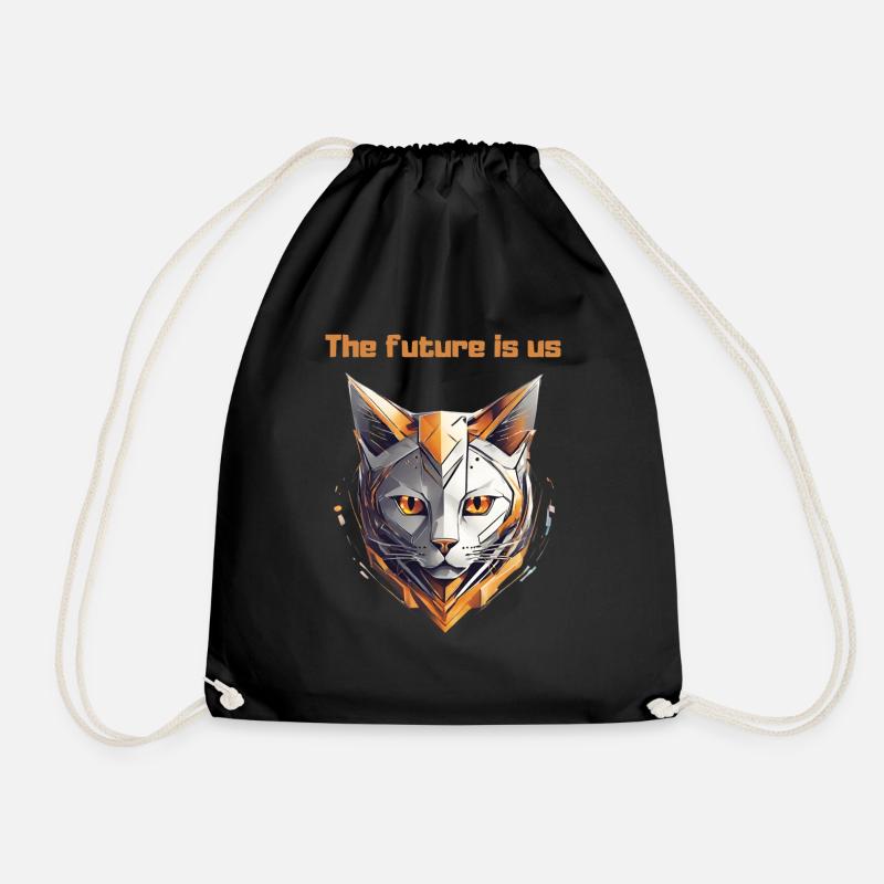 Cat of the future - Drawstring Bag - black