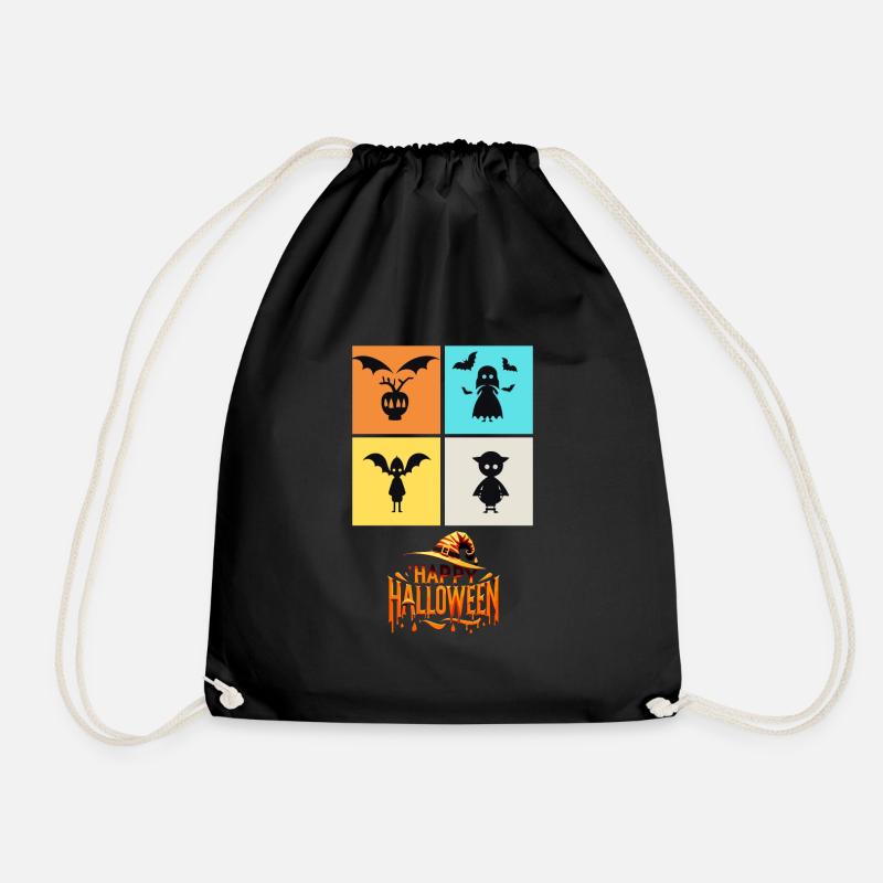 Quartet of Frights: A Halloween Collage - Drawstring Bag - black