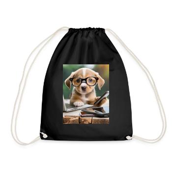 dog with glasses - Drawstring Bag - black - Front