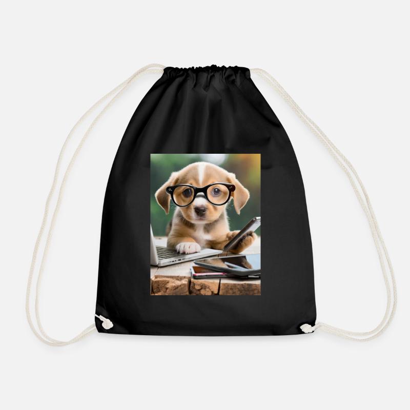 Hund mit Brille - Turnbeutel - Schwarz