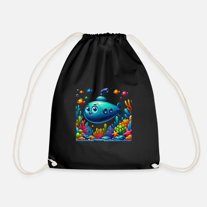 Dive into Adventure! 🌊 Friendly Submarine - Drawstring Bag - black