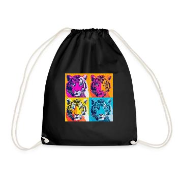 Colorful Tiger Majesty: Vibrant Pop Art T-Shirt - Drawstring Bag - black - Front