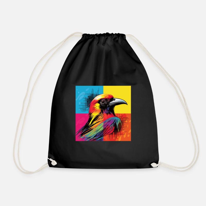 Avian Artistry: Pop Art Bird Grid - Drawstring Bag - black