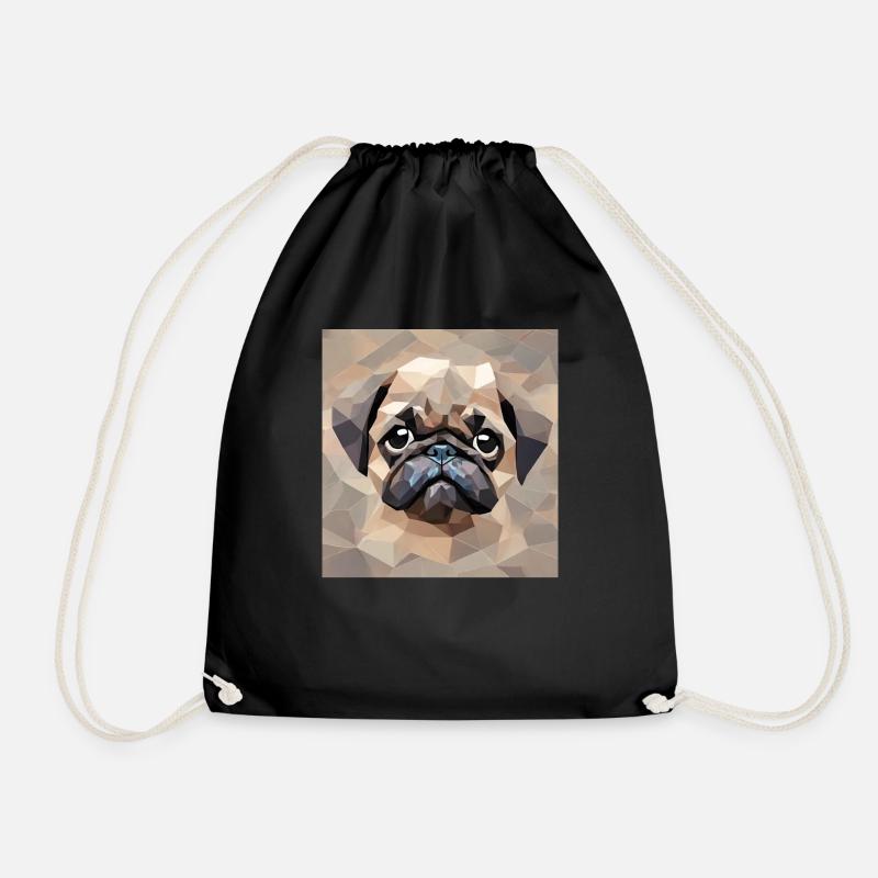 Polygonal Pug Look - Drawstring Bag - black
