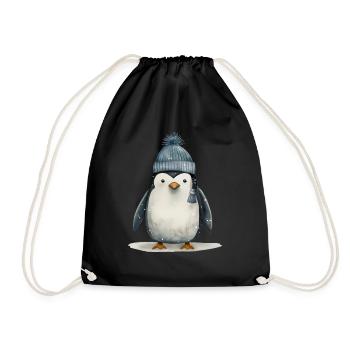 Puppy Penguin Tee: Adorable Antarctic Playfulness - Drawstring Bag - black - Front