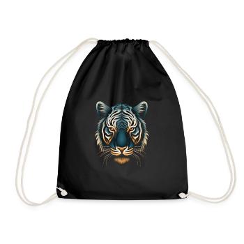 Captivating Op Art Tiger in Blue and Ochre - Drawstring Bag - black - Front