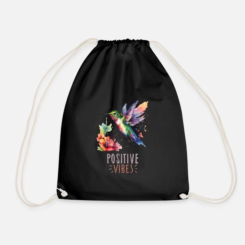 Aquarell-Kolibri mit positiver Vibes-Phrase - Turnbeutel - Schwarz